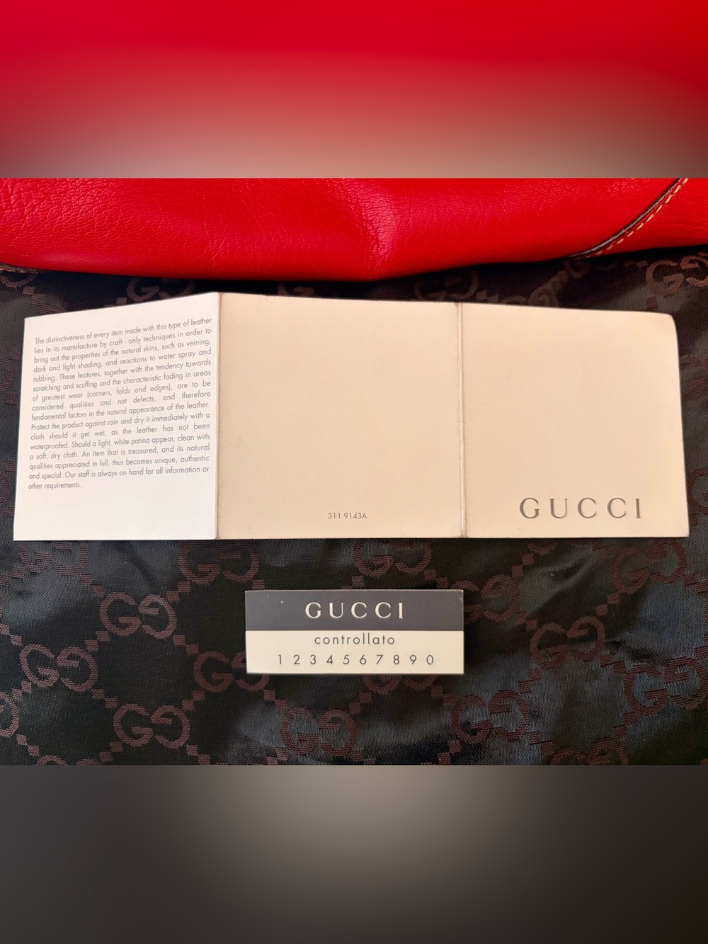 Gucci Red Leather Shoulder Bag with Gold-Tone Chain Straps - Picture 13 of 13